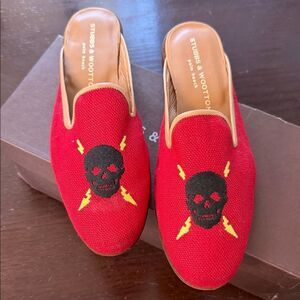 Stubbs & Wootton Red Skull Embroidered Loafers